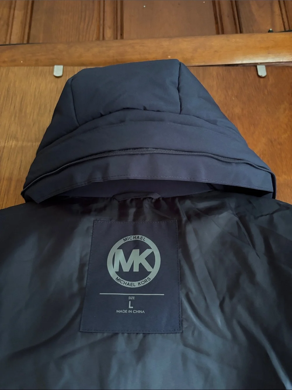 Michael Kors Navy Quilted Hooded Puffer Coat with Fur Trim size L preowned